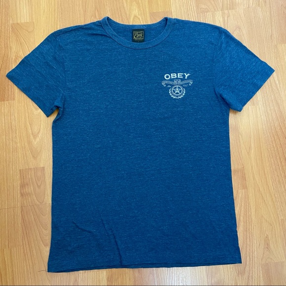 Obey Men’s Handcrafted Propaganda Logo Single Stitched Blue T-Shirt Large - Picture 3 of 8